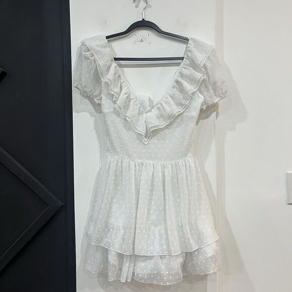 Sugar Thrillz Dresses & Skirts - Sugar Thrillz Soft Regal Days White Ruffle Mini Dress Size Small Coquette Sheer